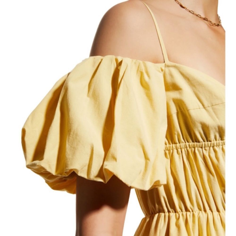 Vince Draped Midi Yellow Dress Cold-Shoulder Tiered Size 0 - Picture 9 of 16